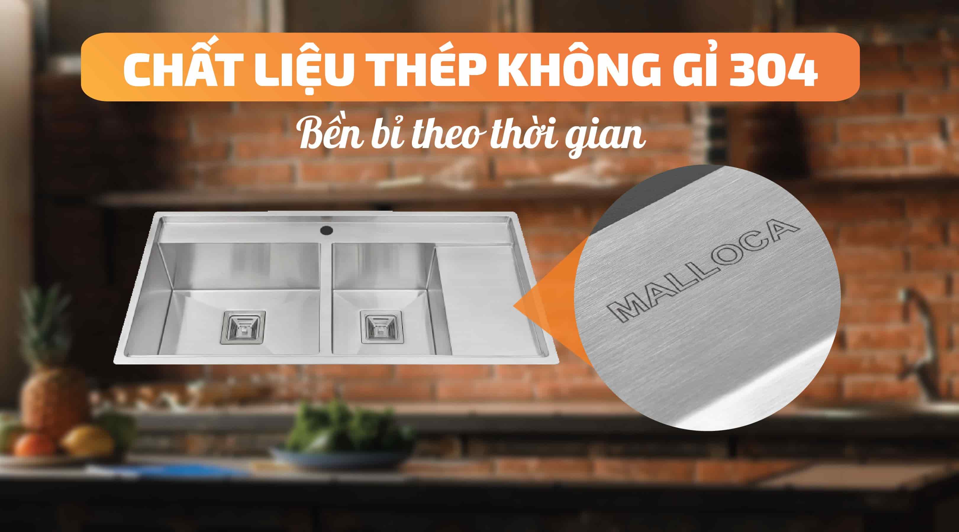 Chậu rửa chén Mallocs MS 6305T - Chất liệu thép không gỉ 304